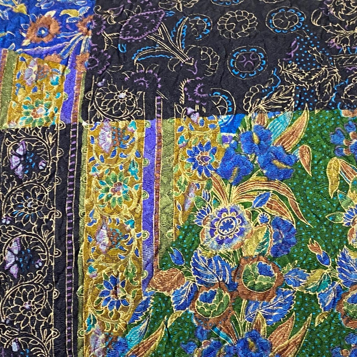 袋帯 美品 逸品 前田仁仙 更紗 草花 金彩 濃紫 全通 正絹 【中古