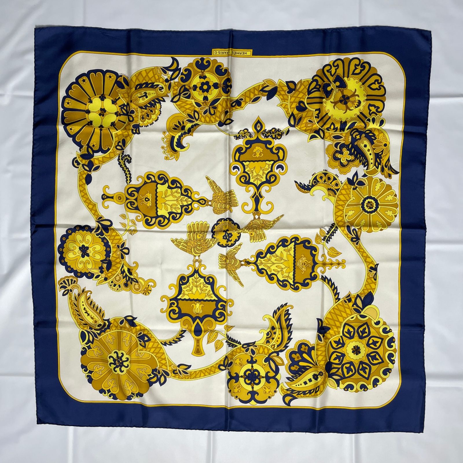 2505-71｜美品｜エルメス カレ 90 スカーフ ネイビー マルチ