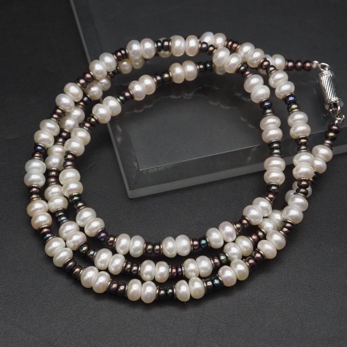 F846 淡水真珠 パール SV925刻印 ネックレス ミックスカラー デザイン