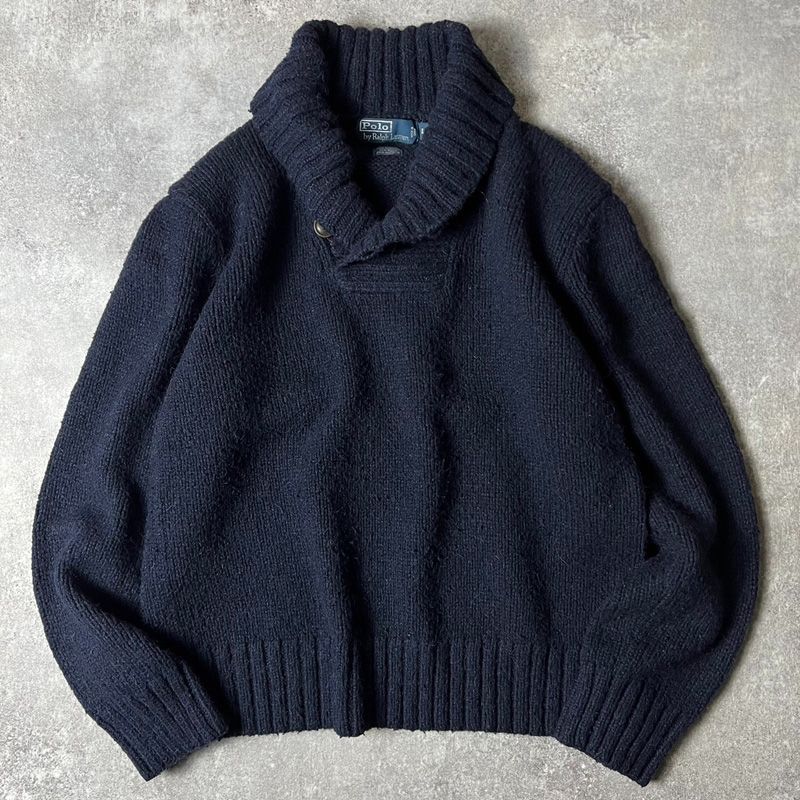 90s POLO RALPH LAUREN ショールカラー ウール アルパカ ニット