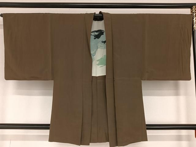 平和屋着物男性　羽織　色無地　鉄黒色　正絹　逸品　AAAP9333zg