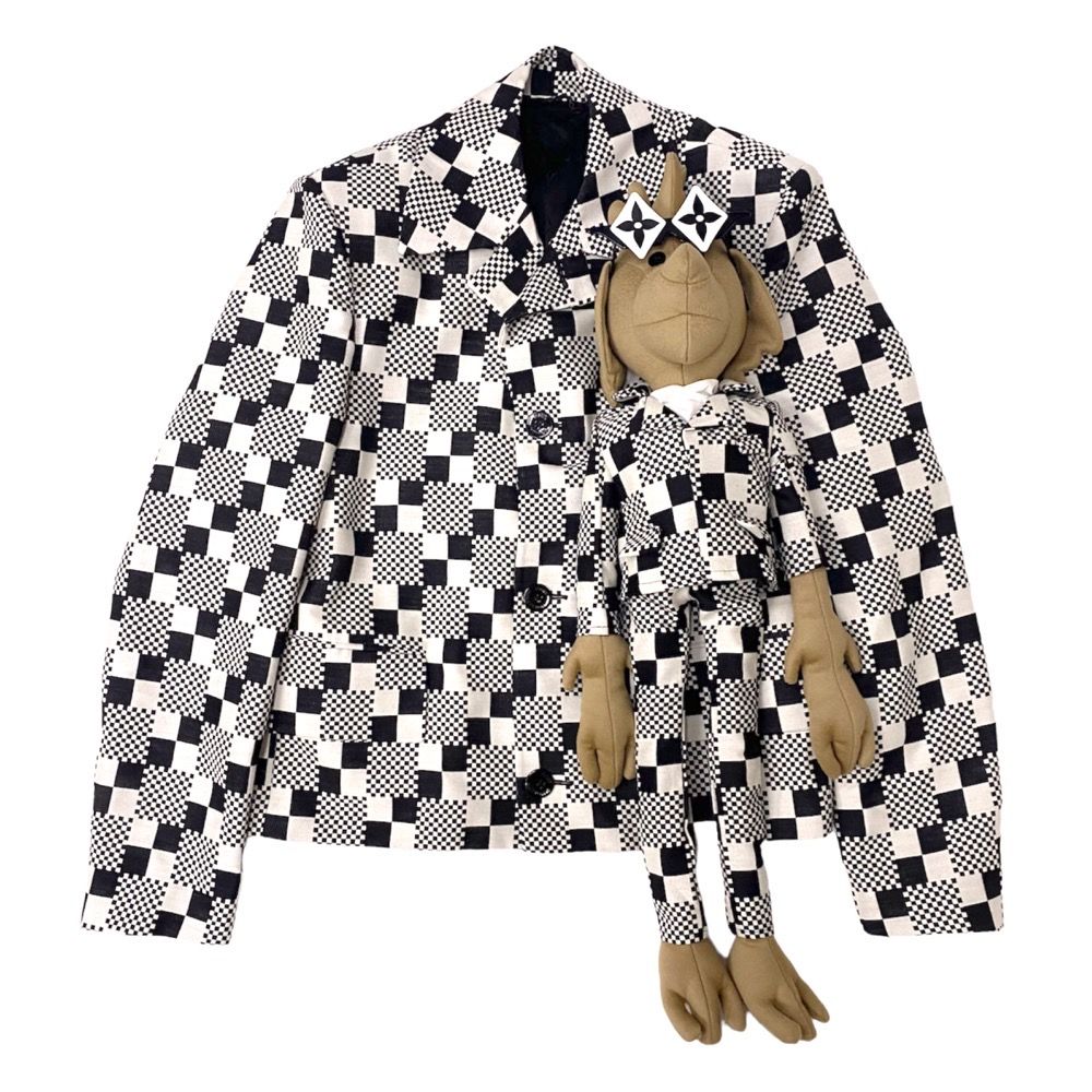 ルイヴィトン ジャケット メンズ ジャケットウィズ・ドッグパペット HKJ91EZVL ダミエパターン 犬 アパレル 服 アウター LOUIS VUITTON 46 ブラック 黒 ホワイト 白 ウール  ポリエステル   定番【中古品】