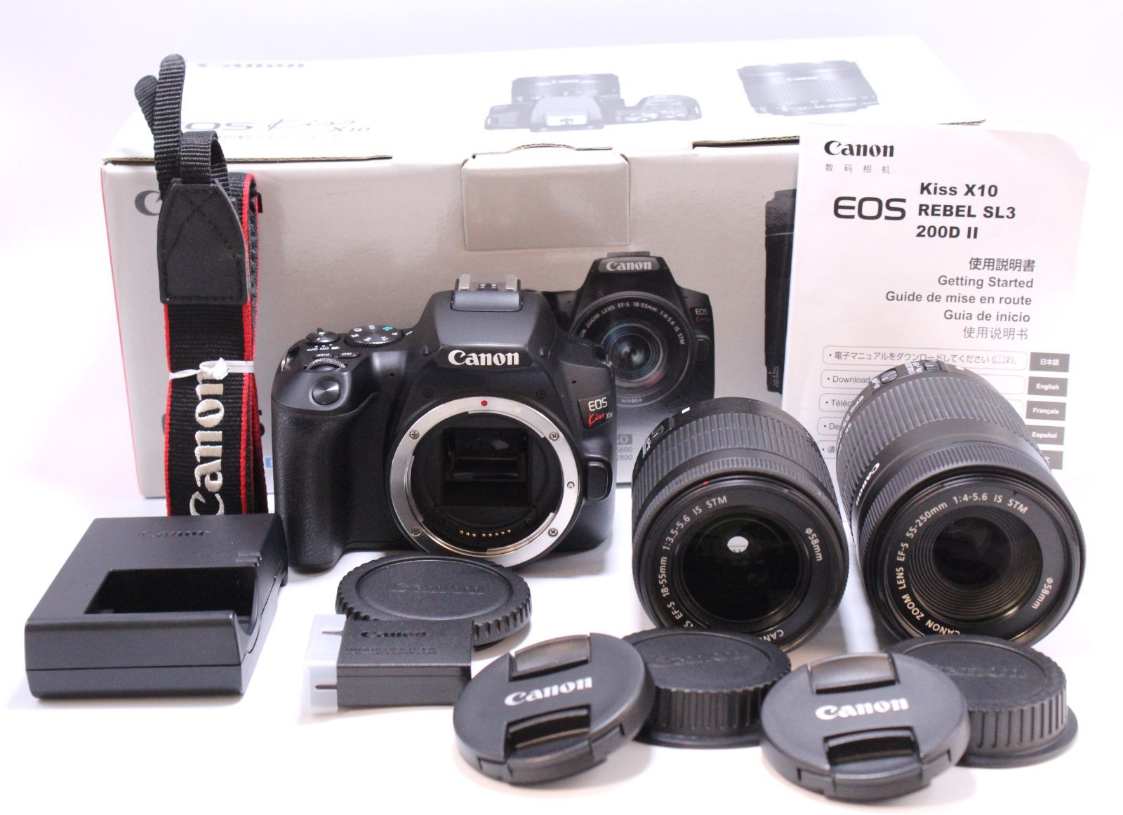 Canon キャノン EOS Kiss X10 ダブルズームキット 箱付き 美品 EOS DIGITAL キヤノン デジタル一眼レフカメラ Kiss X10 ダブル