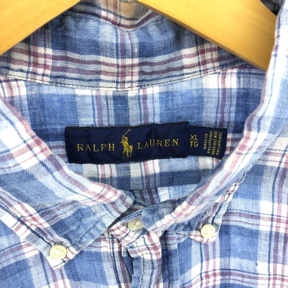 古着 ラルフローレン Ralph Lauren チェック柄 半袖 リネン