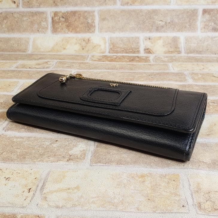 アニヤハインドマーチ ☆ レザー フラップ 長財布 ブラック リボン