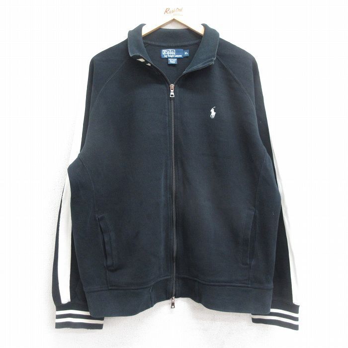 XL/古着 ラルフローレン 長袖 ブランド ジャージ メンズ 90s ワンポイントロゴ ラグラン 大きいサイズ コットン 黒他 ブラック 24sep04 中