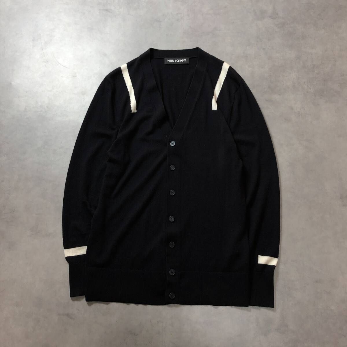GQ3872 NEIL BARRETT シルク カシミヤ混 ウールニットカーディガン S 黒 ハイゲージ ニールバレット