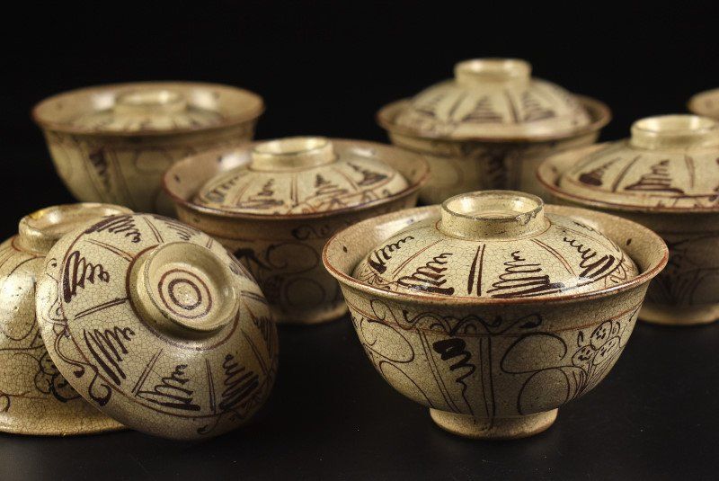 蔵A4552a】古民藝 古絵 瀬戸蓋茶碗 七客 - メルカリ