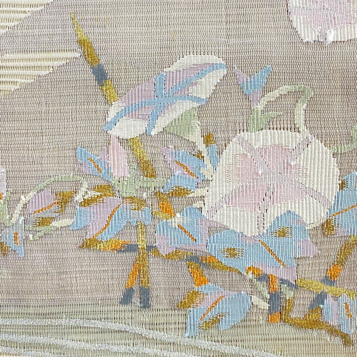 【美品✨】夏帯　夏物　粗紗　八寸名古屋帯　絹麻　松葉仕立て　長尺　尾花色　帯1 Kisste 夏帯 名古屋帯 博多帯 博多織 夏名古屋帯 帯 八寸 松葉