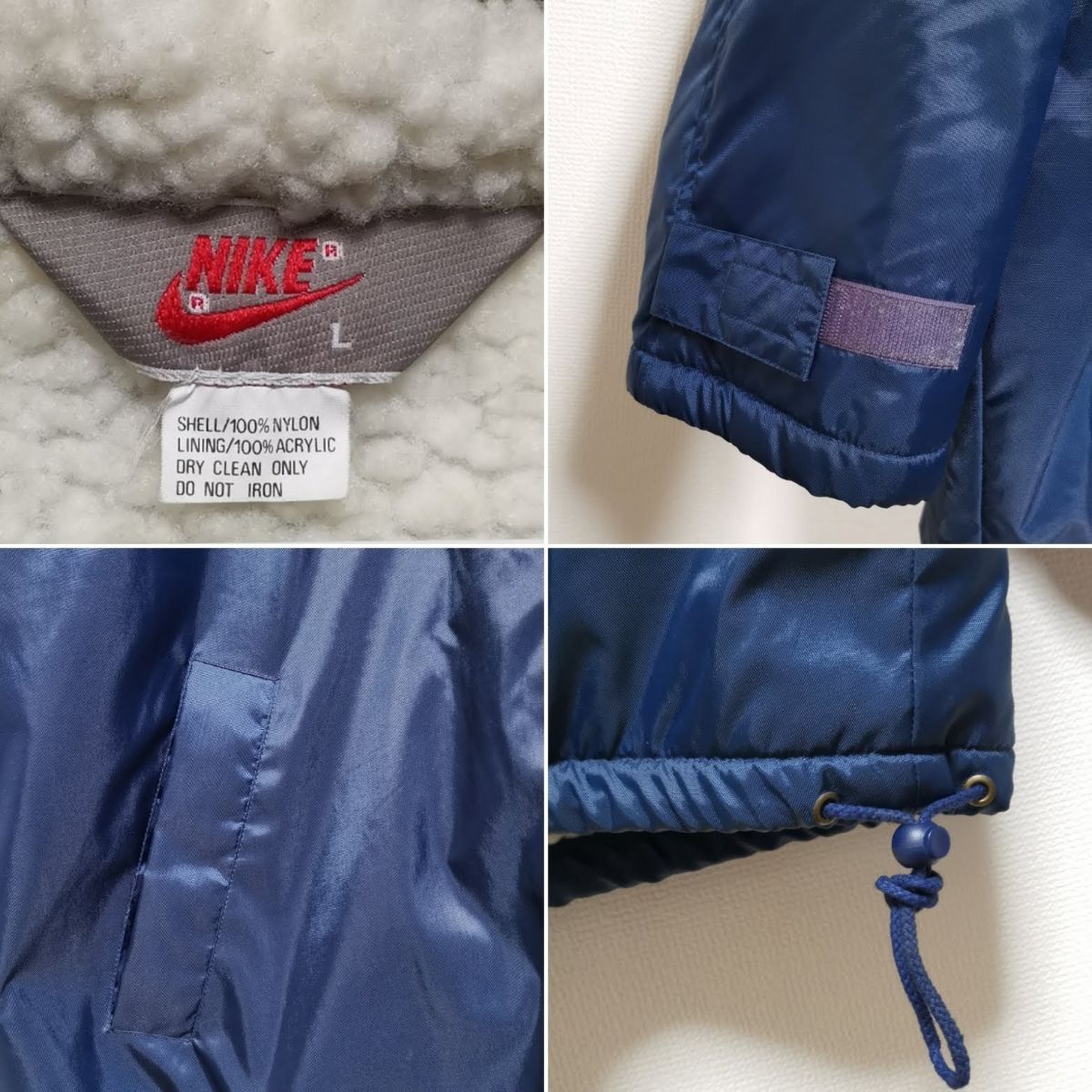 L 90s ナイキ NIKE フード ボア ナイロン ジャケット ベンチコート