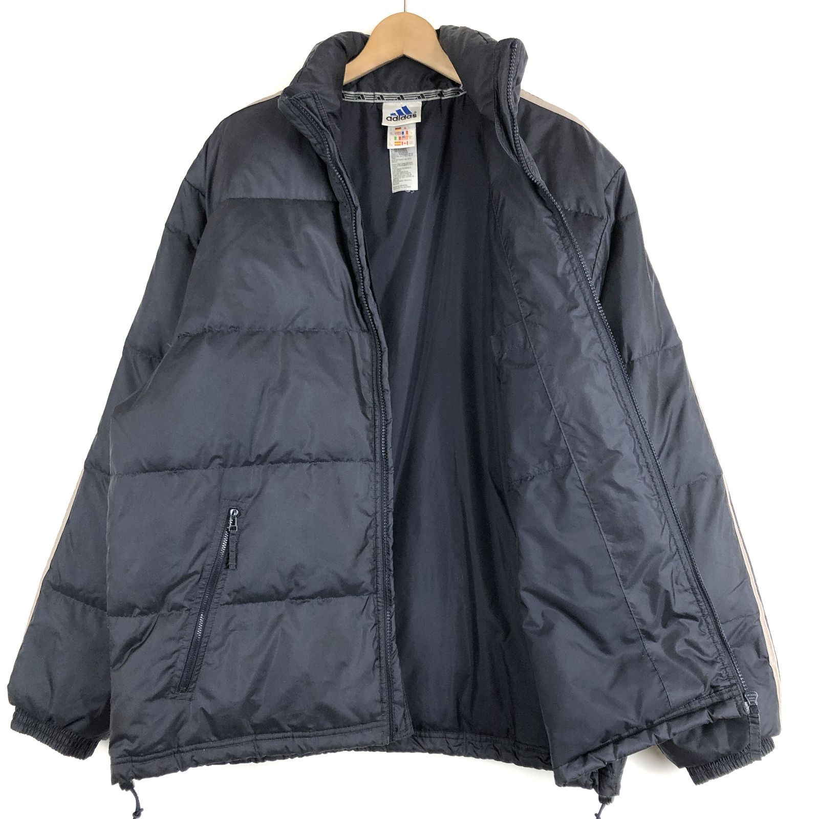 90s adidas アディダス ダウンジャケット 袖ライン 万国旗タグ 