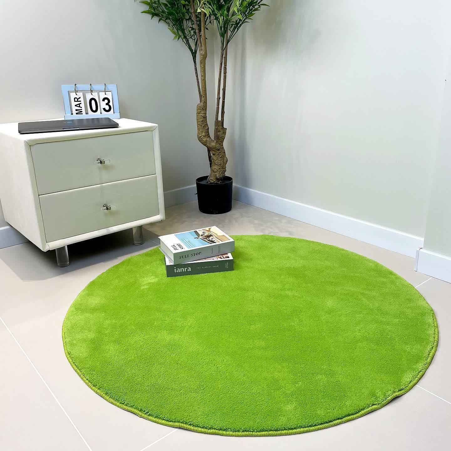 【在庫処分】カーペット ラグ ラグマット 緑 HOUSERAN 洗える 絨毯 円形 直径140cm 円形ラグ 防ダニ 抗菌 防臭 ラグ カーペット ふわふわ 滑り止め付き ラグ円形 グリーン
