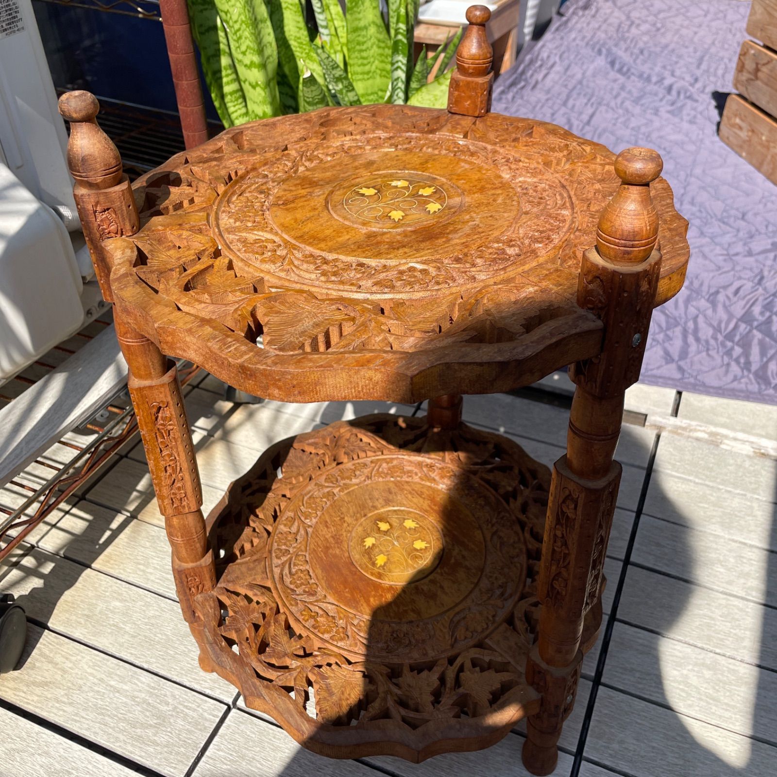 家具 透かし彫り飾り台 花卉 無垢木製棚物飾棚花台中国唐物骨董