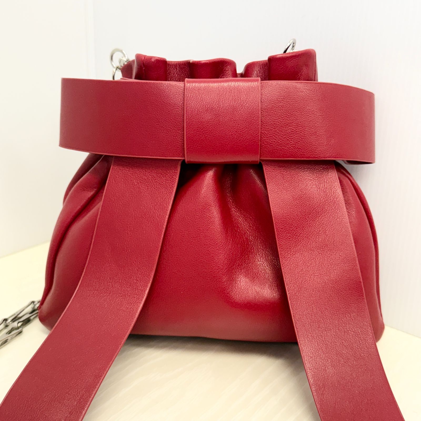 Ray BEAMS リボン ショルダーバッグ レッド