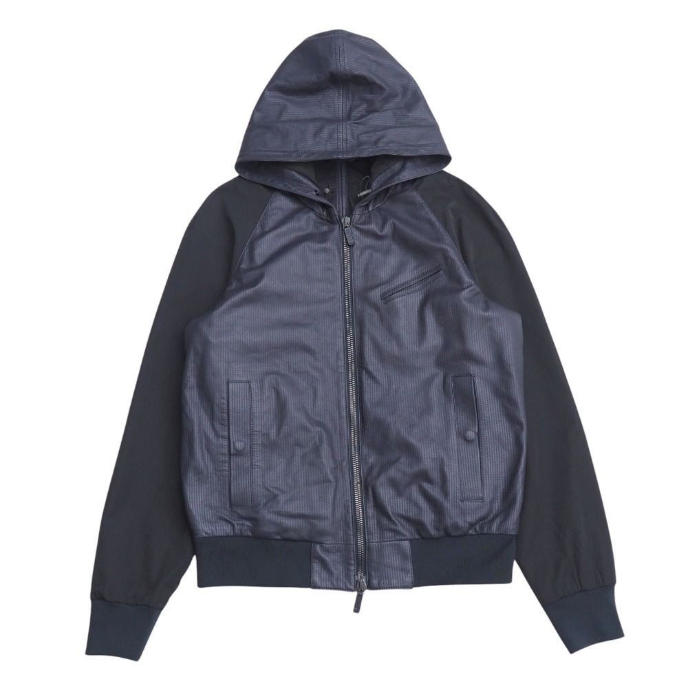 GIORGIO ARMANI ジョルジオアルマーニ ジャケット サイズ48 ジップアップ ラムレザー パーカー ウィンドブレイカー ブルゾン ブランド古着 20250912|RA6025