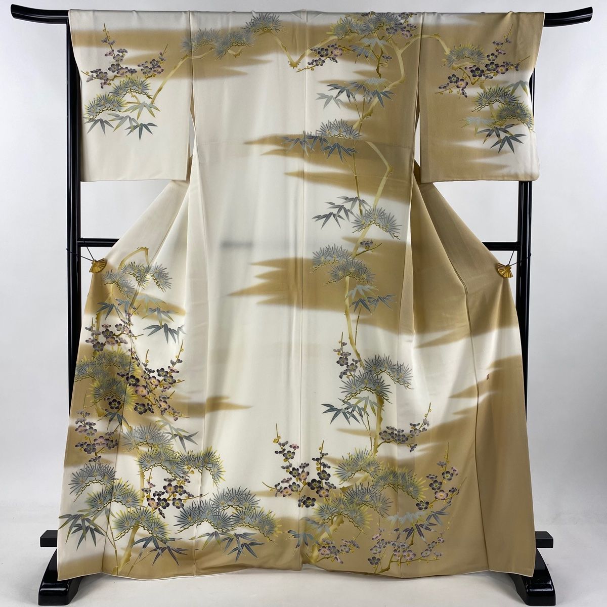 訪問着 身丈168.5cm 裄丈68cm L 袷 落款 松竹梅 霞 クリーム 正絹