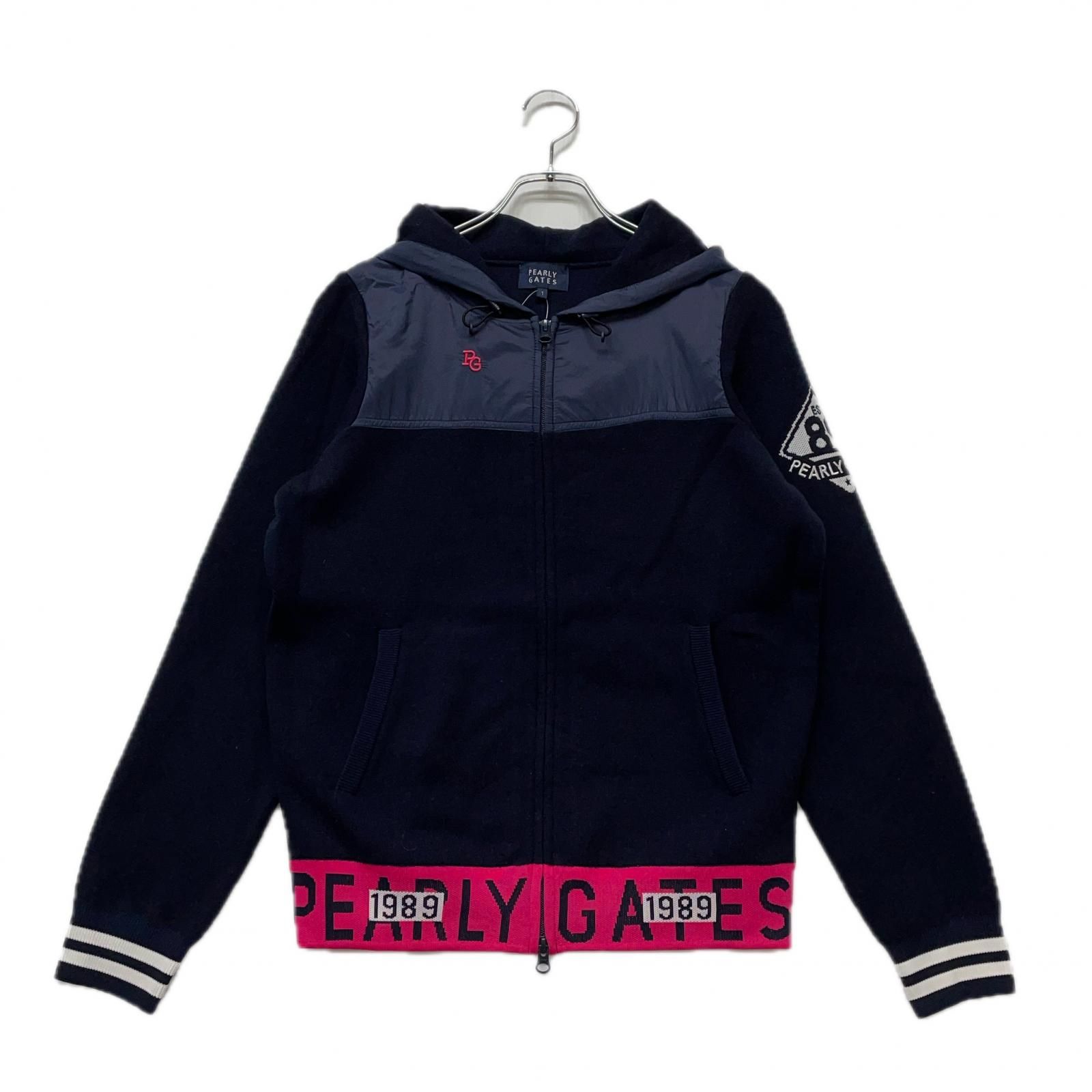 レディース パーリーゲイツ PEARLY GATES ニットアウター 1 M 紺 ネイビー 長袖 パーカー ダブルジップ
