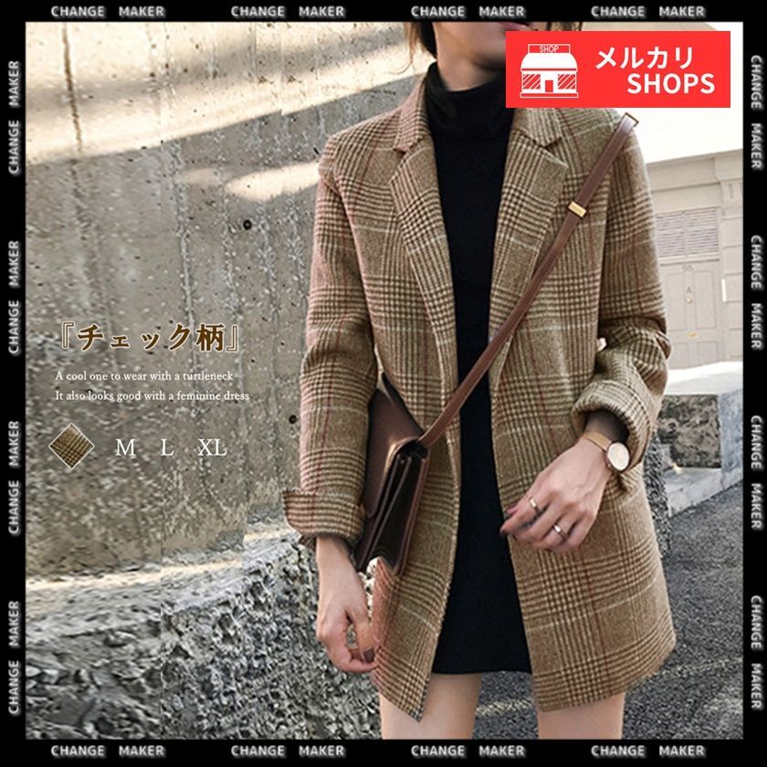 グレンチェック ジャケット レディース 韓国 テーラード