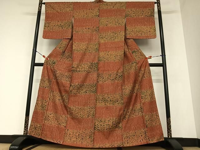 平和屋着物○上質な紬 段違い 正絹 逸品 AAAV9422ph