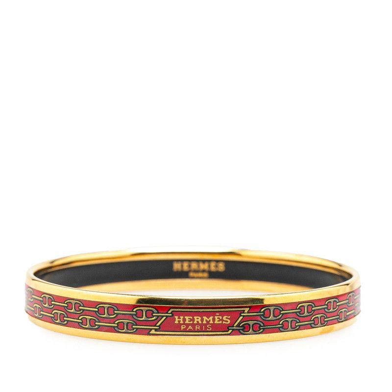 エルメス エマイユPM シェーヌダンクル 七宝焼き ブレスレット バングル ゴールド レッド メッキ レディース HERMES 1-0189483