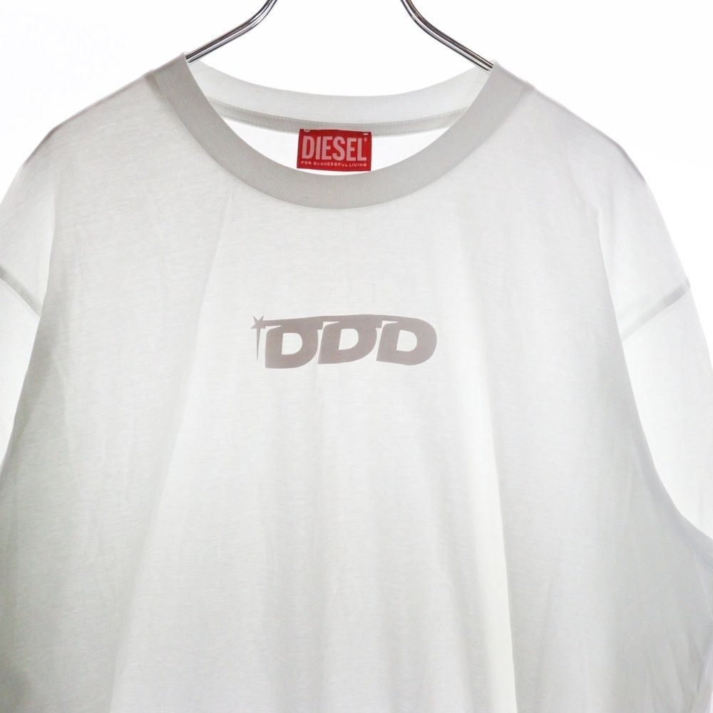 DIESEL ホワイト長袖Tシャツ 新品タグ付き DIESEL (ディーゼル) DDDロゴ クルーネック 長袖 Tシャツ ロンT