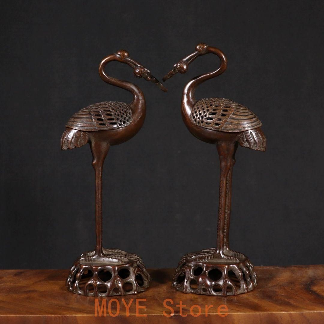 銅 細工 鶴蓮華薫製香炉 炉弔り 執務室 応接間 茶室 書斎薫香炉 工芸品 置物 銅 細工 鶴蓮華薫製香炉 炉弔り 執務室 応接間 茶室 書斎薫香炉