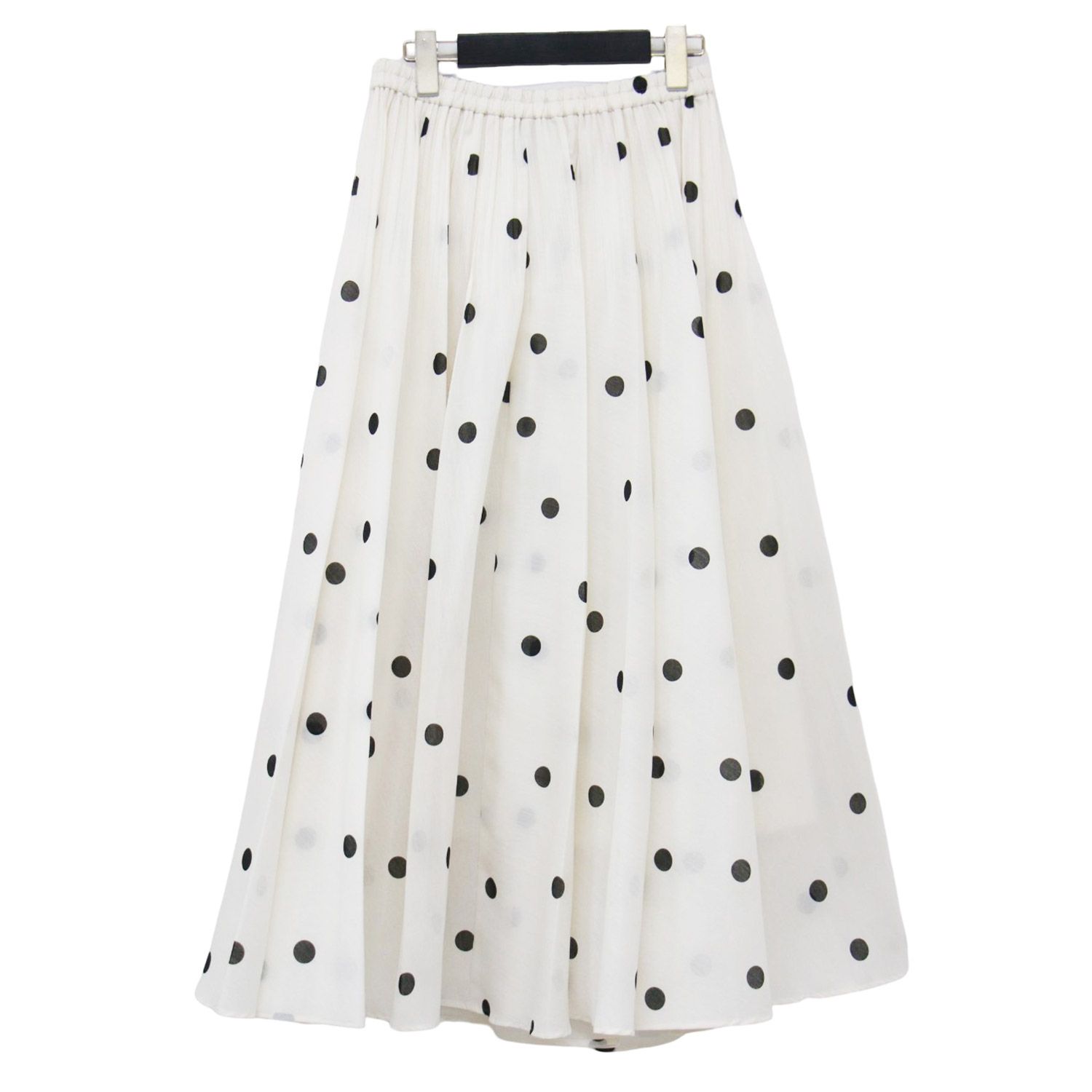 UNITED ARROWS ユナイテッドアローズ スカート オフホワイト 白 サイズ 24秋冬 オーガンジー プリント プリーツスカート ロング丈 ウエストゴム フ ドット ボトムス レディース