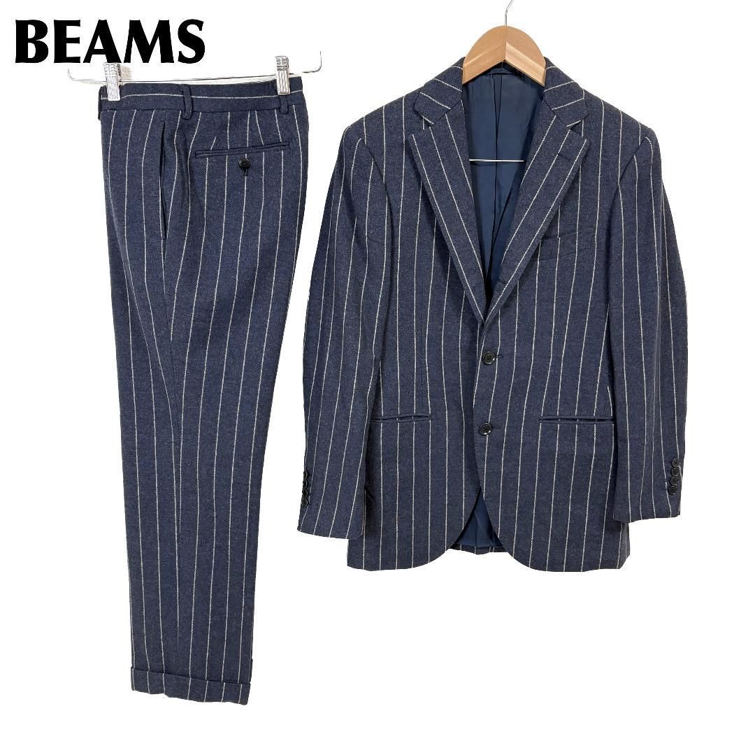 【美品】BEAMS F ビームスエフ セットアップ ストライプ ネイビー M 美品】 BEAMS F ウールスーツセットアップ 88 ネイビー ストライプ