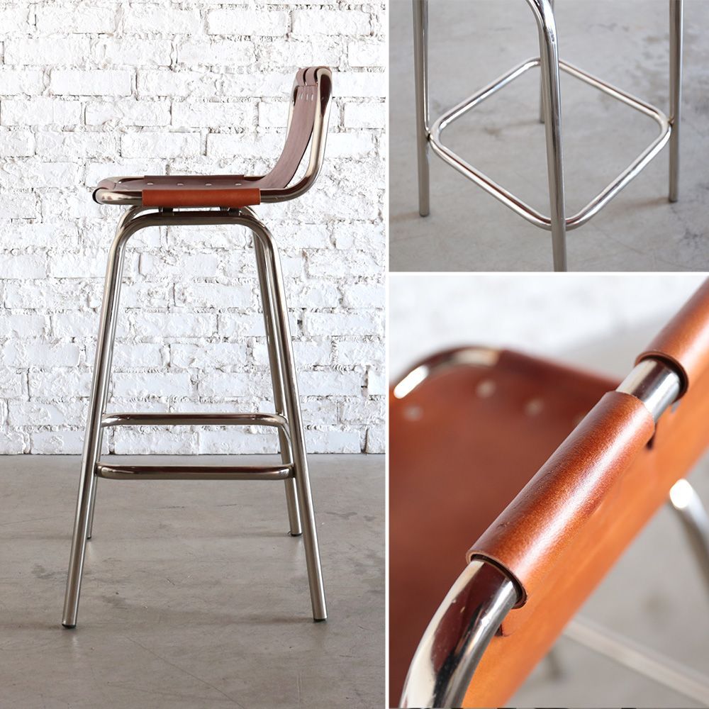 シャルロット ペリアン レザルクチェア シルバー ブラウン デザイナーズ家具 リプロダクト バーチェア スツール 椅子 アイアン スチール 本革 レザー インダストリアル レトロ 北欧 ブルックリンスタイル カフェ カウンターチェア MARWIL-DEMENAGEMENTS_CH