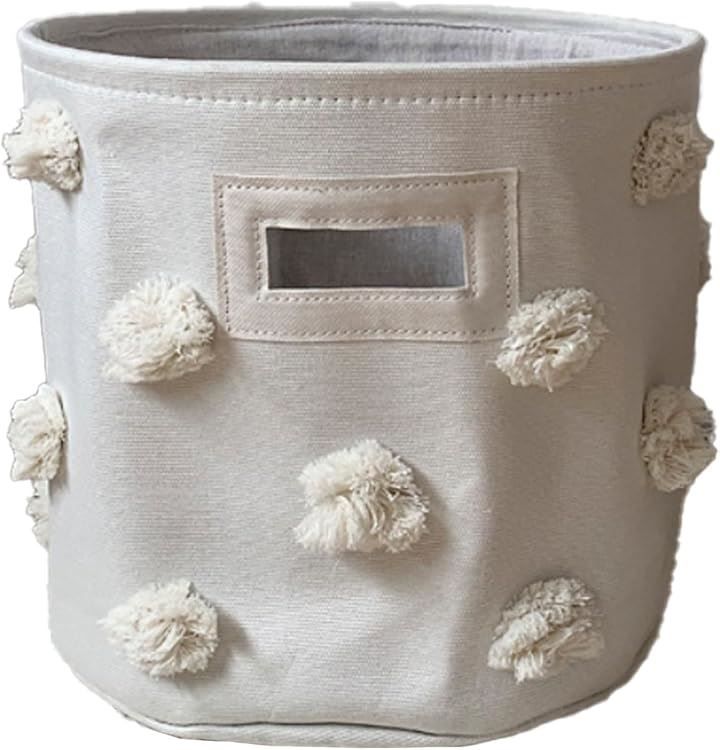 シャンディニー(Chandeny) 赤ちゃん おもちゃ 収納ボックス 服 オムツ 収納グッズ用品 リビング 脱水場 洗濯カゴ 多用途 ロープバケット 直径32cm 高さ28cm(ホワイトファーボール,  直径32cm 高さ28cm)