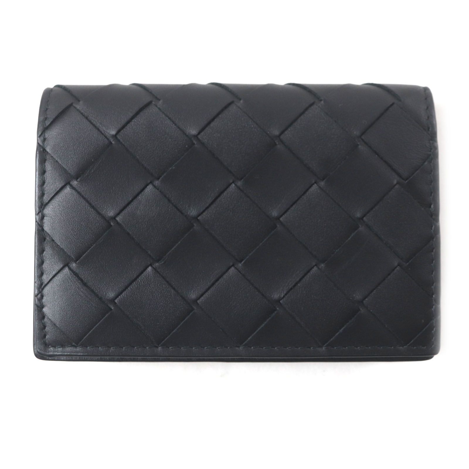 BOTTEGAVENETA ボッテガヴェネタ 667141 イントレチャート 名刺入れ レザー ビジネスカードケース ブラック 箱 保存袋付き イタリア製 メンズ 定価58 200円