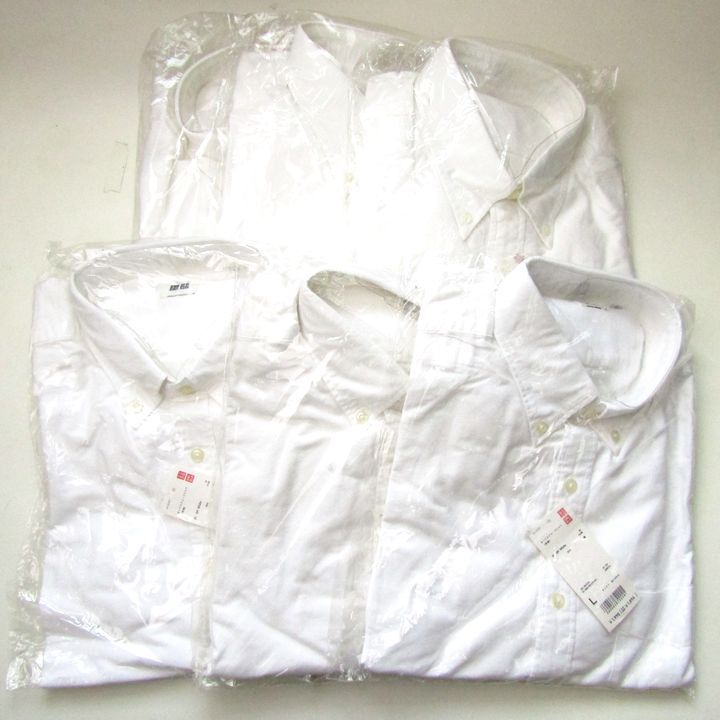 ユニクロ 長袖シャツ オックスフォードシャツ オフホワイト 6点セット まとめて 大量 トップス メンズ Lサイズ UNIQLO