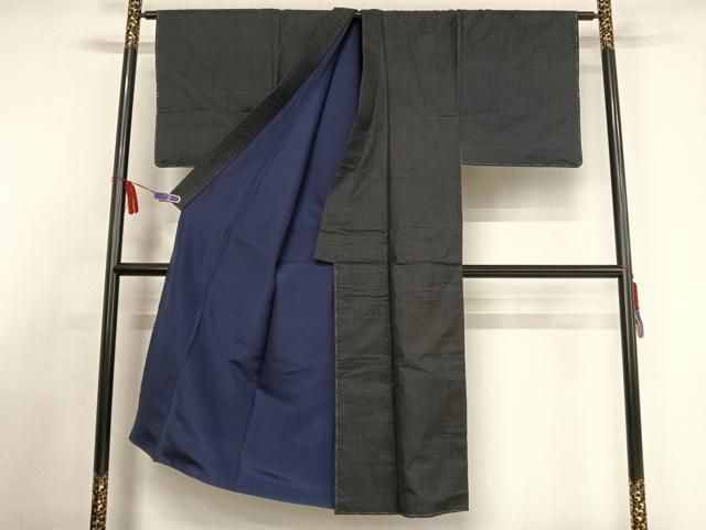 平和屋着物○男性 紬 アンサンブル 濃紺色 キングサイズ 正絹 逸品