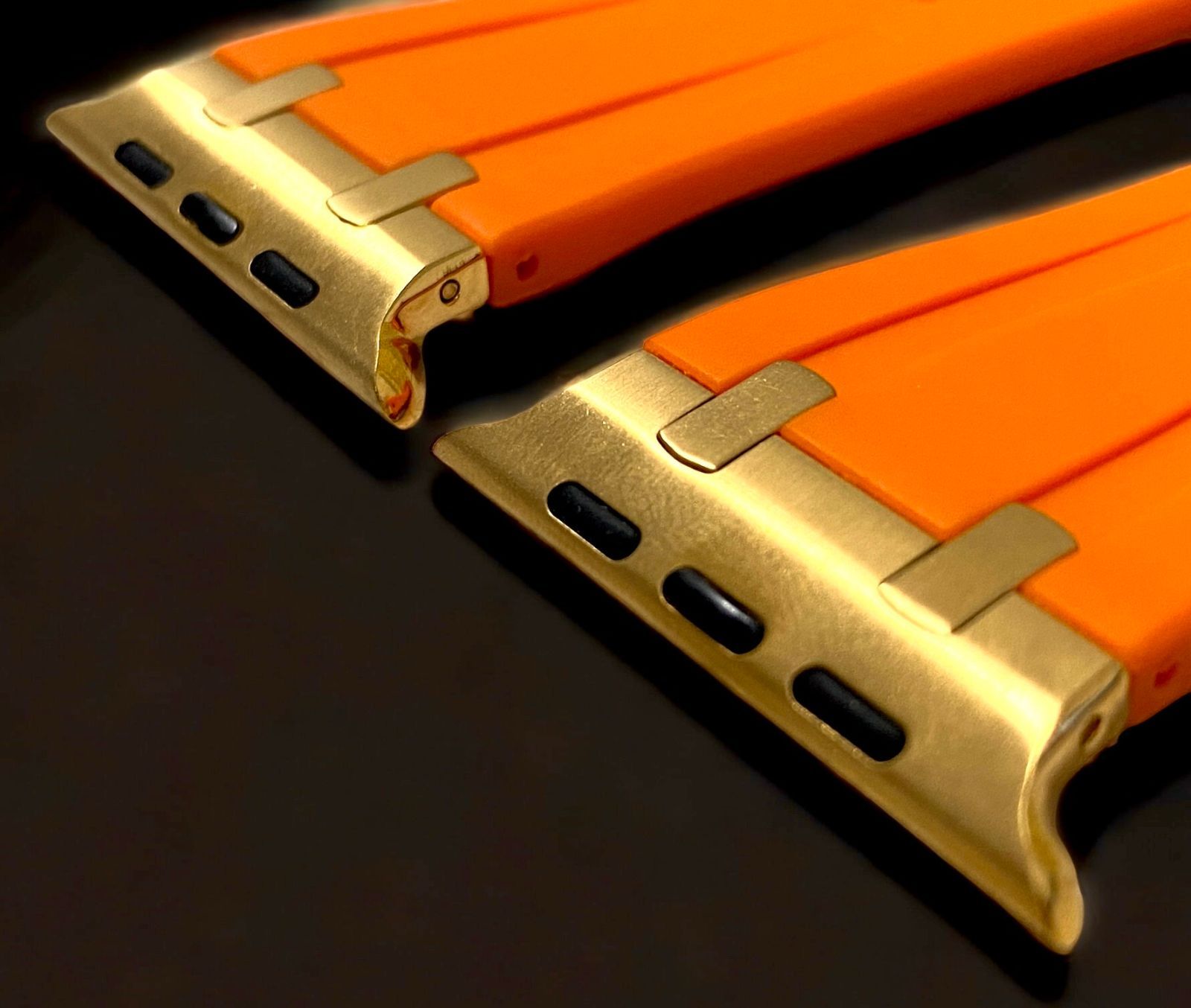 オレンジゴールド Apple Watch バンド ラバーベルト ステンレス316 L メンズ レディース スポーツ 49 mm 45 44 42 41 40 38