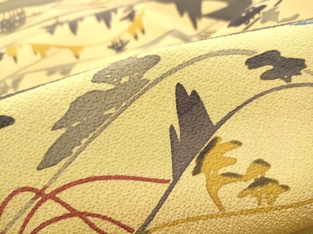 平和屋着物●九寸開き名古屋帯　型染め　風景文　正絹　逸品　CAAW4589hy 平和屋着物○九寸開き名古屋帯 型染め 風景文 正絹 逸品 CAAW4589hy