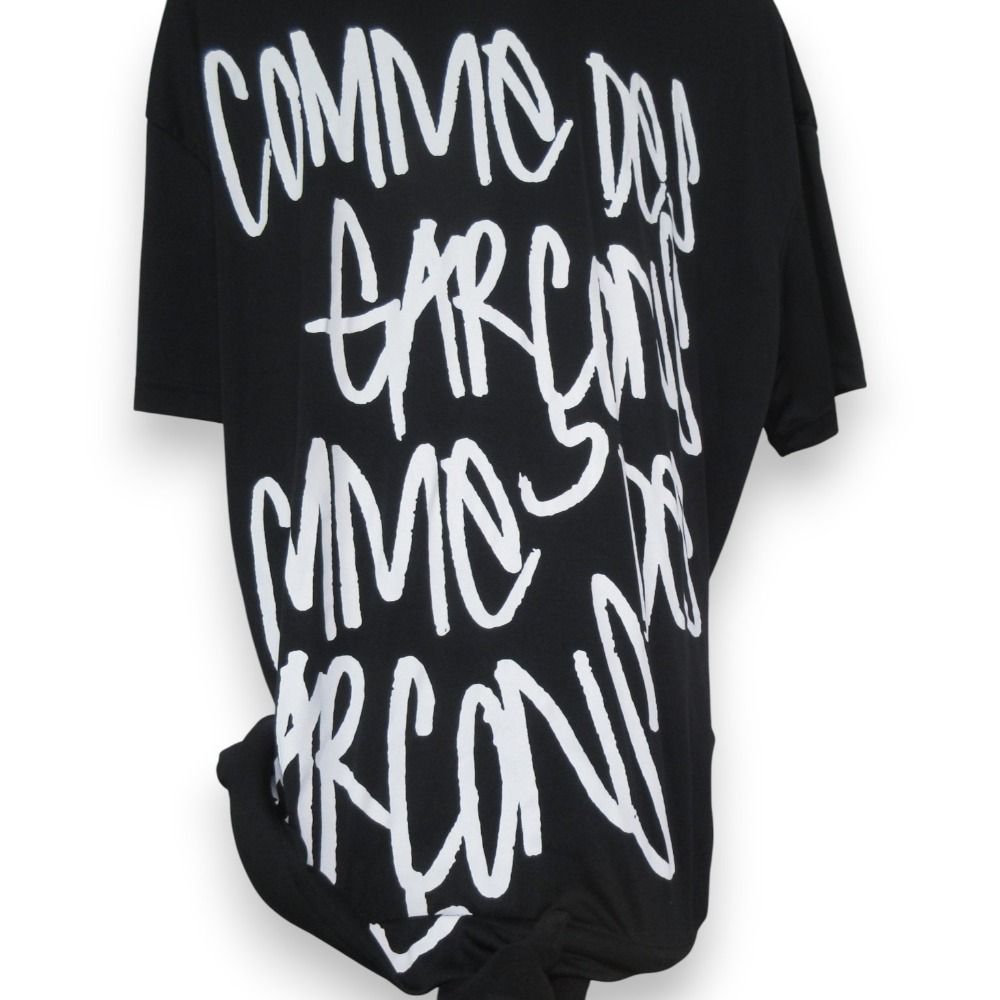 未使用 AD2021 COMME des GARCONS コムデギャルソン ロゴプリント 変形 ショートスリーブ Tシャツ Mサイズ ブラック×ホワイト レディース 古着 中古 COMME des GARCONS - 未使用 AD2021 COMME des GARCONS