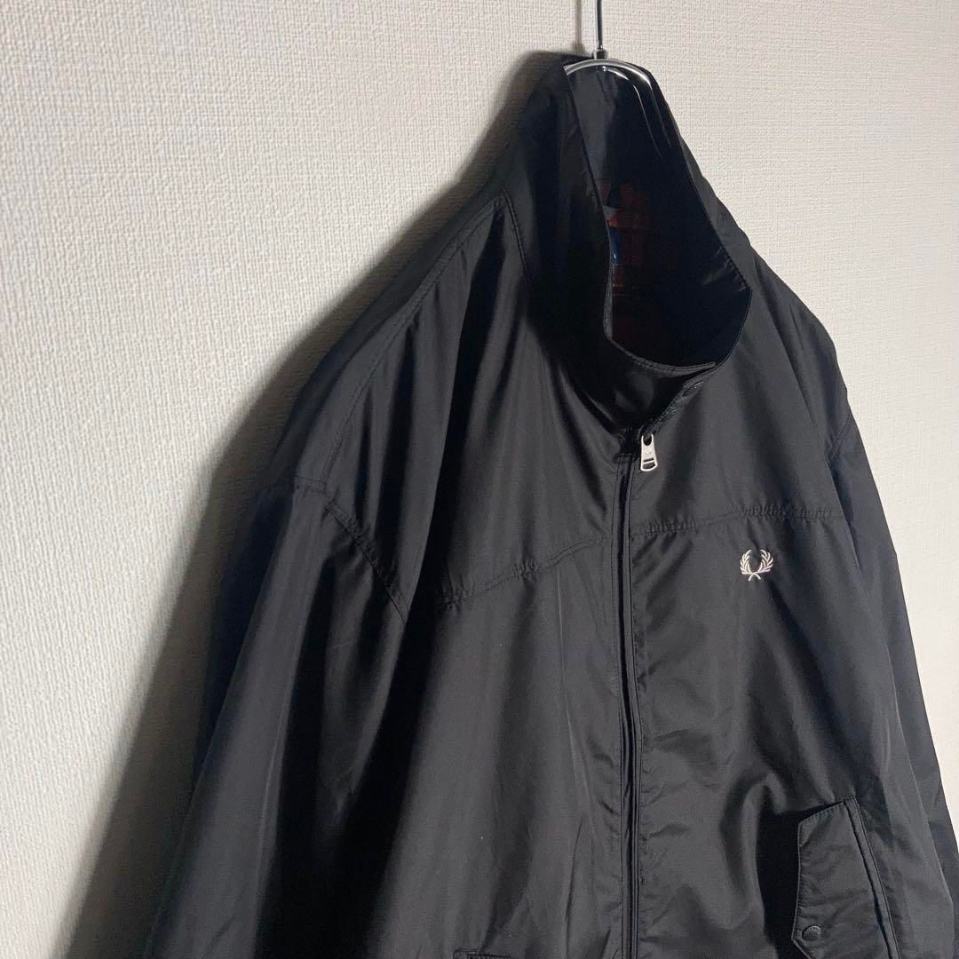 FREDPERRY スイングトップ ハリントン 刺繍ロゴ 裏地チェック柄 黒 L FREDPERRY スイングトップ ハリントン 刺繍ロゴ 裏地チェック柄