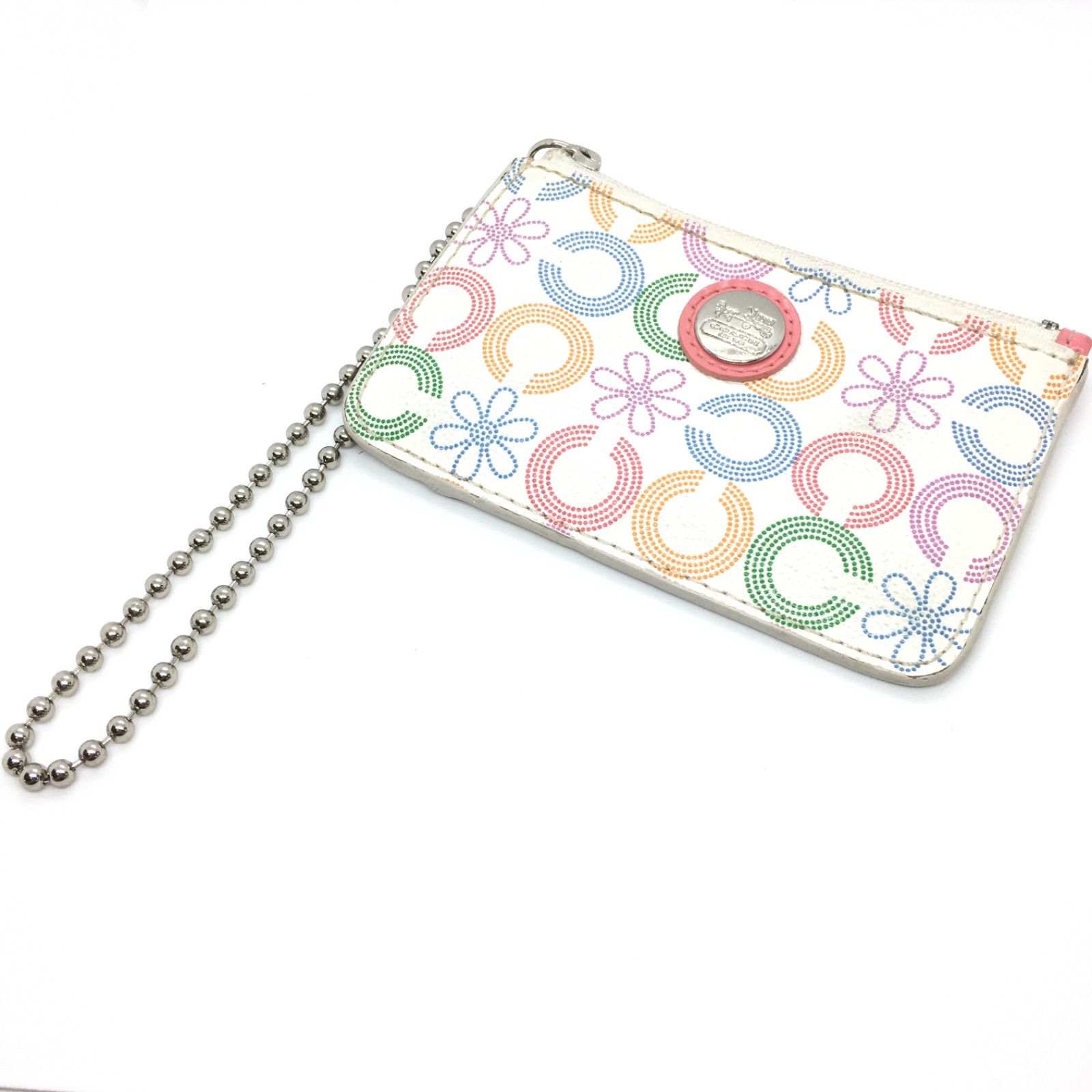COACH コーチ 花柄パスケース コインケース ホワイト レディース
