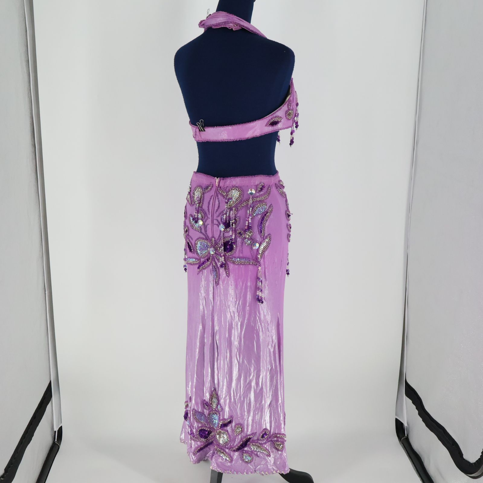 ベリーダンス用 オリエンタル衣装】パープル ビーズ 多数 薄紫