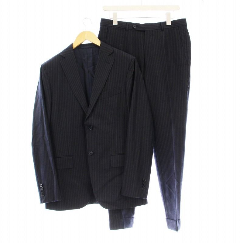 エルメネジルドゼニア Ermenegildo Zegna スーツ セットアップ ストライプ ウール ジャケット パンツ 46 ネイビー 濃紺 | G
