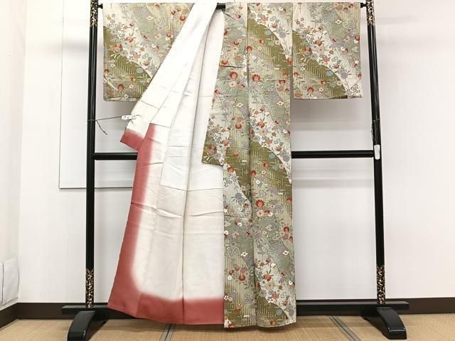 平和屋着物▽上質な小紋　単衣　風景文　暈し染め　正絹　逸品　AAAW1534fy 平和屋着物▽上質な小紋 単衣 風景文 暈し染め 正絹 逸品