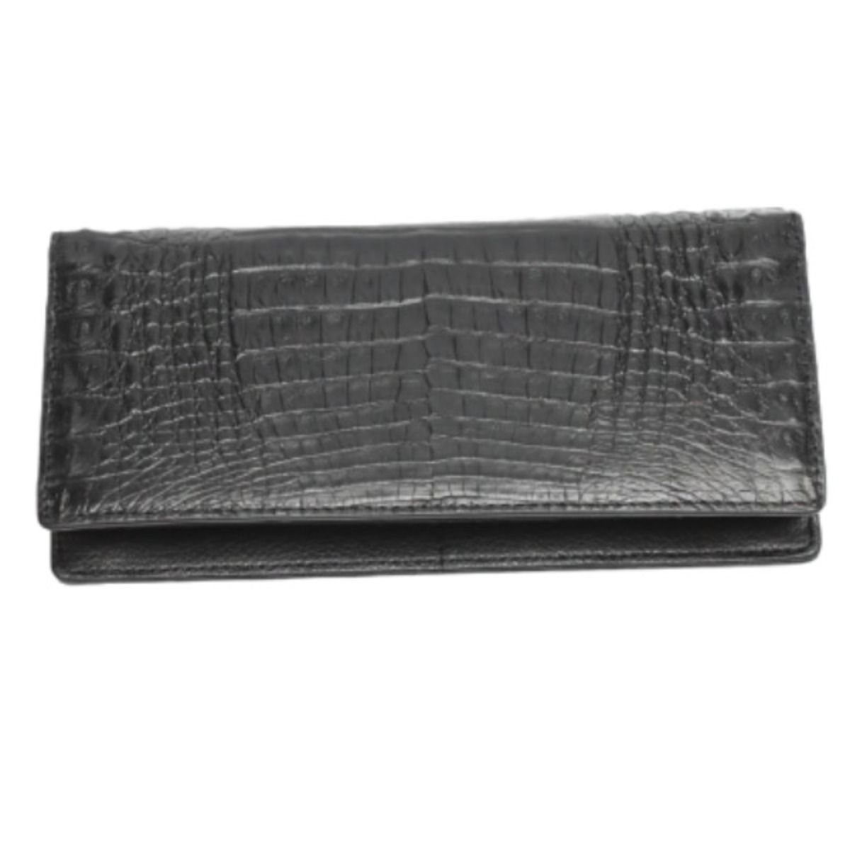 0520CA 2つ折 カード入れ付長財布 カイマンベリー 長財布 ブラック