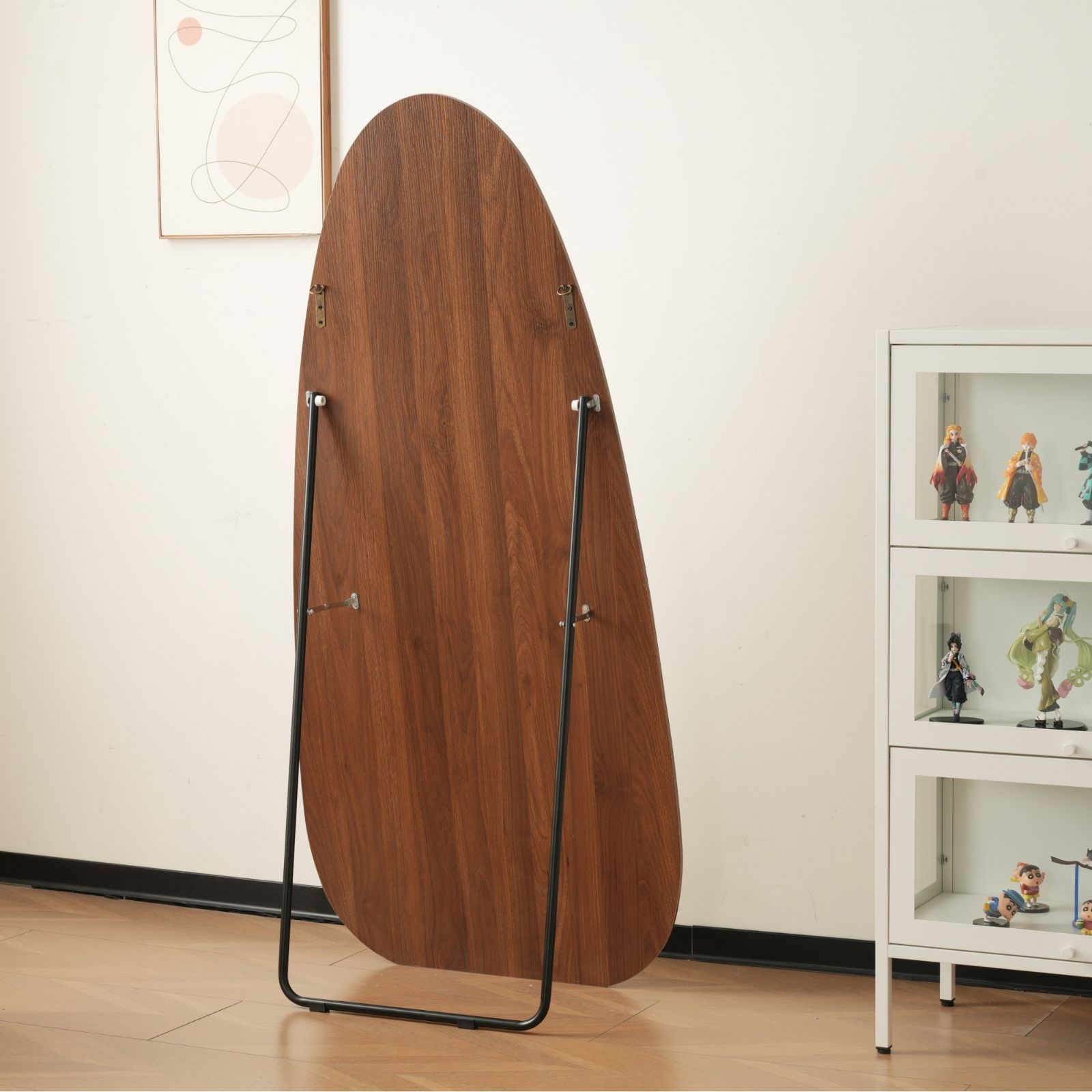 水滴型全身鏡 150×70cm 北欧 木目調 スタンドミラー 壁掛けミラー