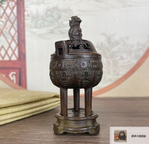 新品】銅器 香炉 双耳三足鼎 瑞獣獅子香炉 薫香炉 茶道 置物