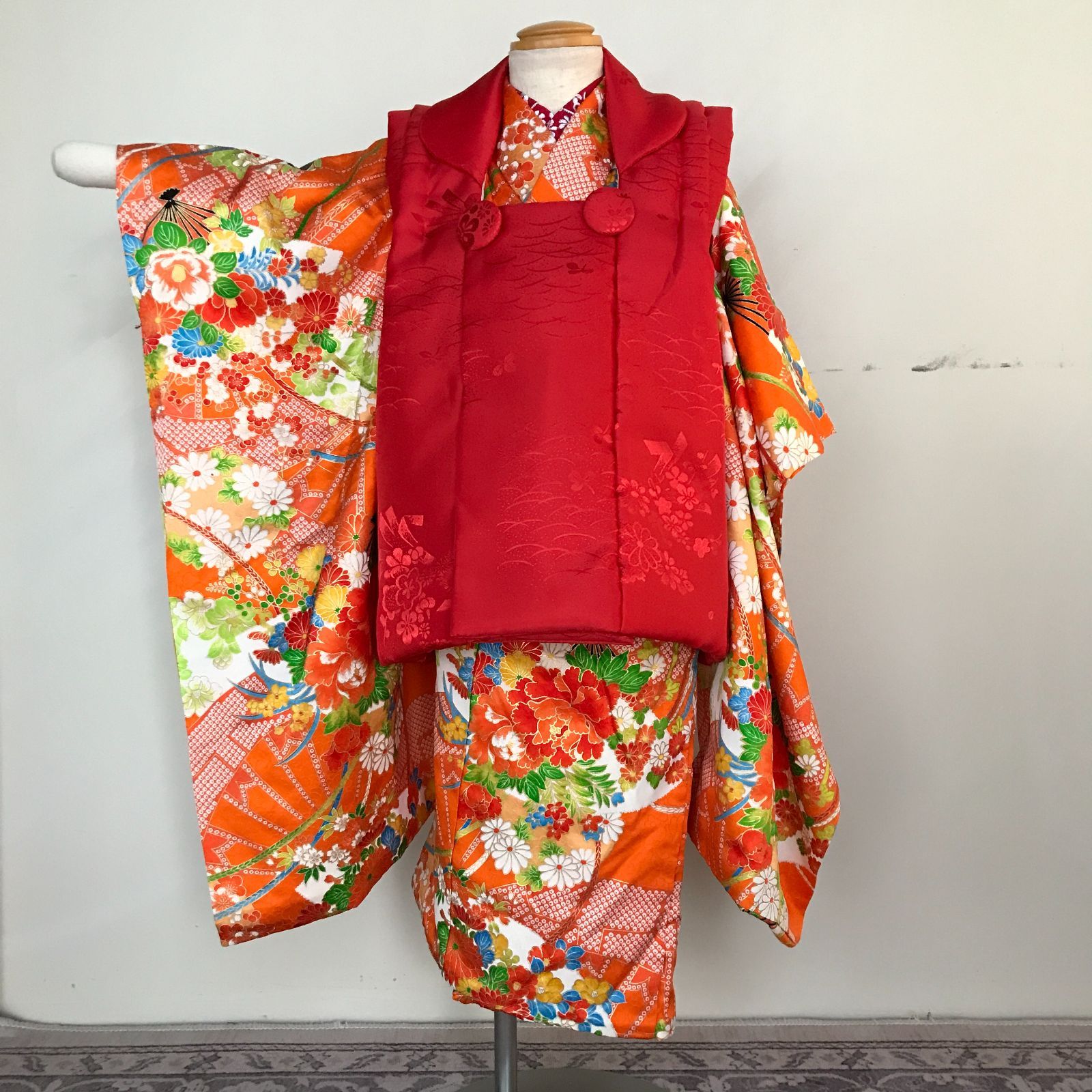 七五三7歳着物セット アンティーク 正絹 水色 蝶々❤️ セット 七五三