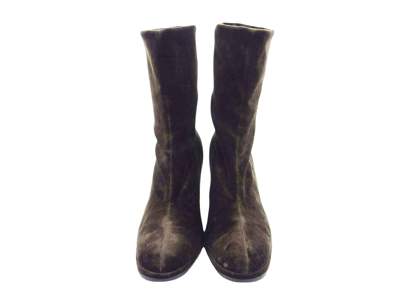 サンローラン SAINT LAURENT ブーツ ミドルブーツ ♯37 ラウンドトゥ ブラウン ベロア JP24 US37 レディース