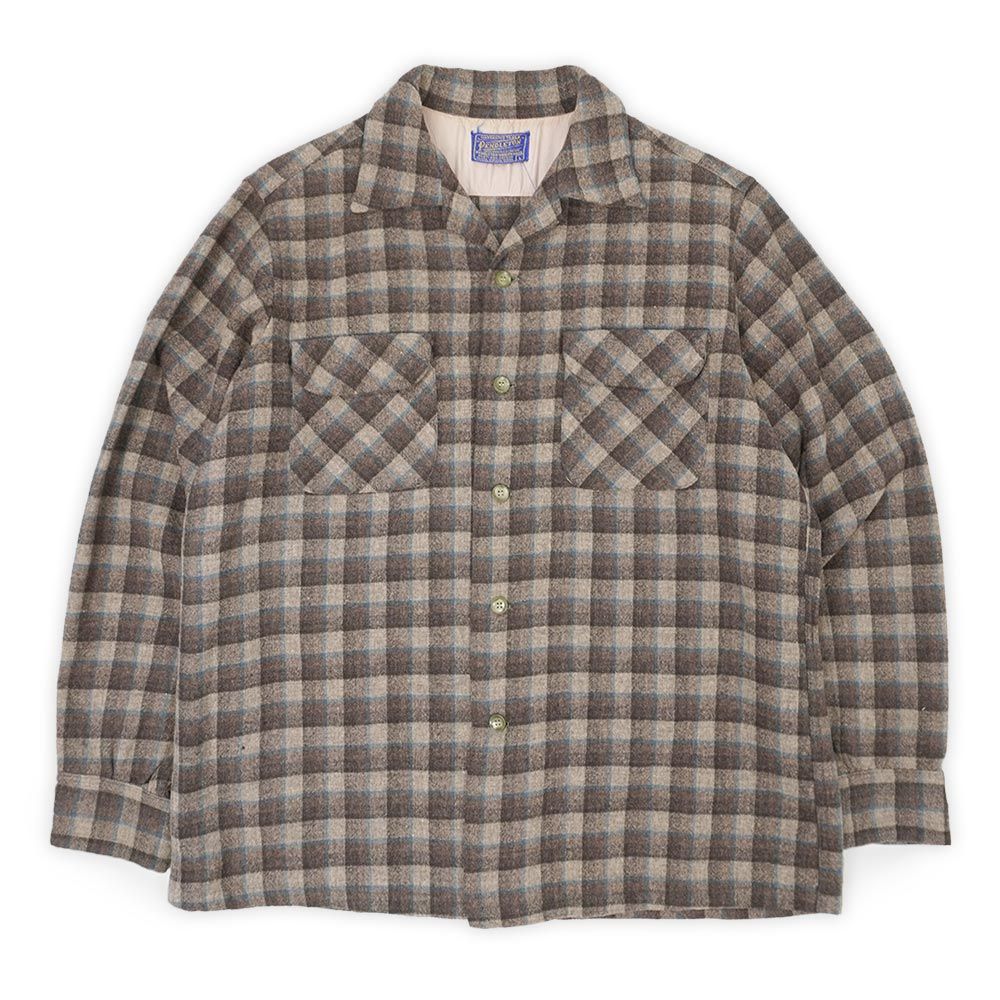 ペンドルトン PENDLETON 50s 50年代 ボードシャツ オープンカラー 開襟 ウールシャツ ベークライトボタン USA ヴィンテージ アメリカ 古着 メンズ シャツ ブラウン系 チェック柄 L【】