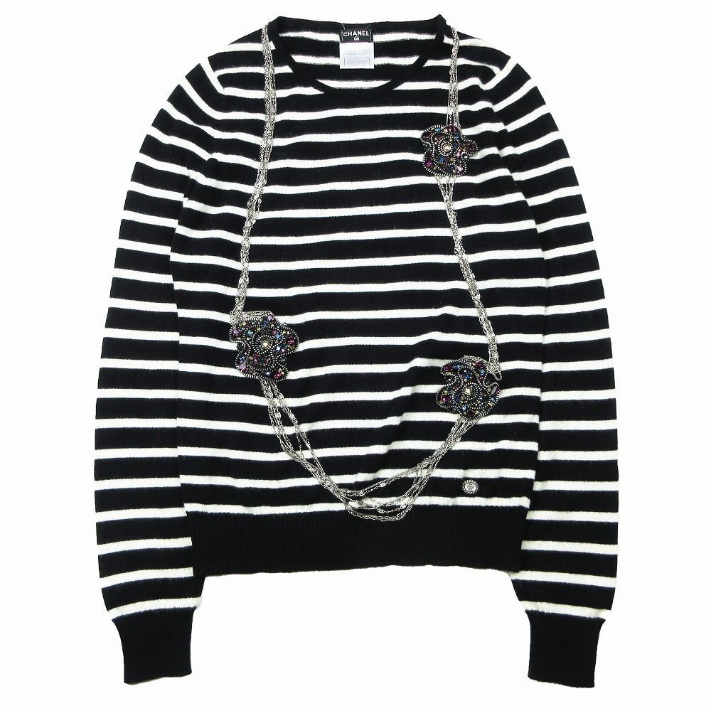 シャネル CHANEL カシミヤ100% カメリアビジューチェーンニット