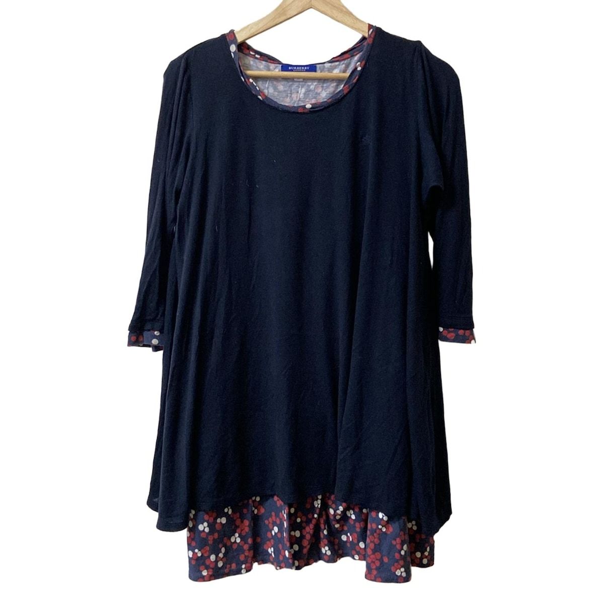 BURBERRY BLUE LABEL ブラックミニワンピース 38 バーバリーブルーレーベル ミニワンピース ブラック 七分袖 チェック