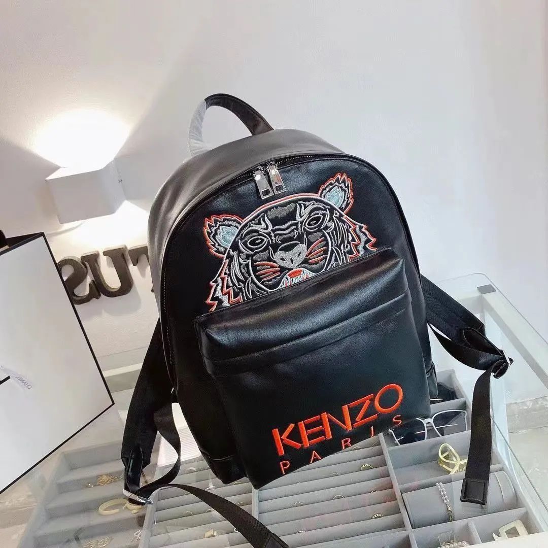 KENZO タイガーヘッド刺繍バックパック大容量レザー防水バックパックカジュアルコンピュータバッグ - メルカリ